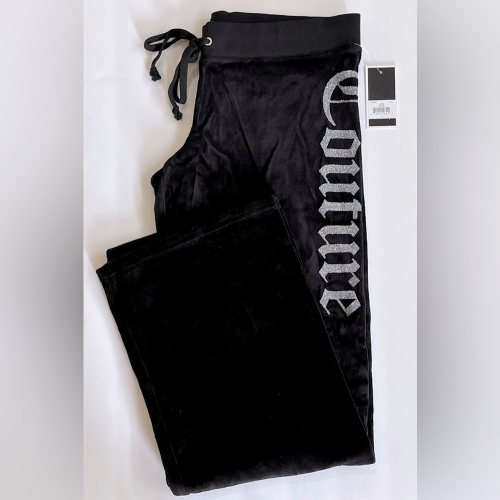 NEW Juicy Couture Wide Leg Velour Pants, Color Black, Size Large, Retail $88
